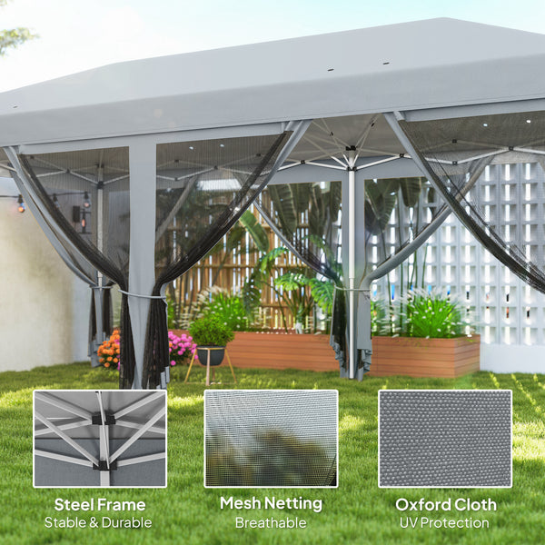 10' x 20' Pop Up Canopy Tent Gazebo with Removable Mesh Sidewall Netting, Carry Bag for Backyard Patio Outdoor, Grey