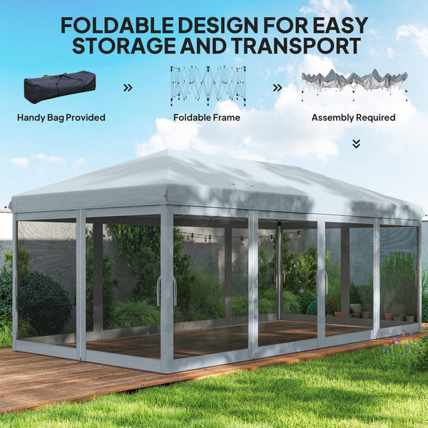 10' x 20' Pop Up Canopy Tent Gazebo with Removable Mesh Sidewall Netting, Carry Bag for Backyard Patio Outdoor, Grey