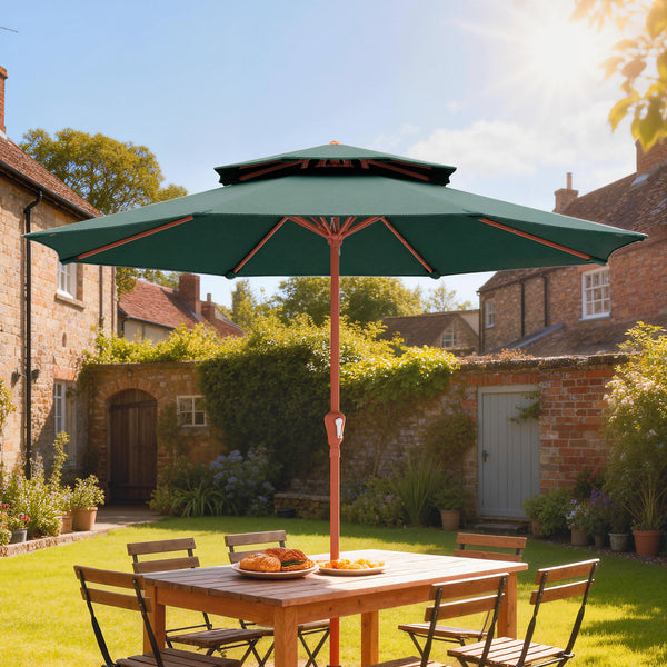 Patio Umbrella with Crank, Double Top Outdoor Market Table Umbrella for Garden, Patio,104'' x 104'', Green