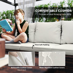 6 Pieces Wicker Patio Furniture Set with Cushions, 7-Seater Rattan Patio Sofa Set with Storage Coffee Table & Side Table, Sectional Outdoor Furniture Set, Cream White
