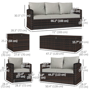 6 Pieces Wicker Patio Furniture Set with Cushions, 7-Seater Rattan Patio Sofa Set with Storage Coffee Table & Side Table, Sectional Outdoor Furniture Set, Cream White