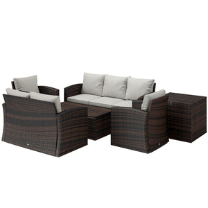 6 Pieces Wicker Patio Furniture Set with Cushions, 7-Seater Rattan Patio Sofa Set with Storage Coffee Table & Side Table, Sectional Outdoor Furniture Set, Cream White