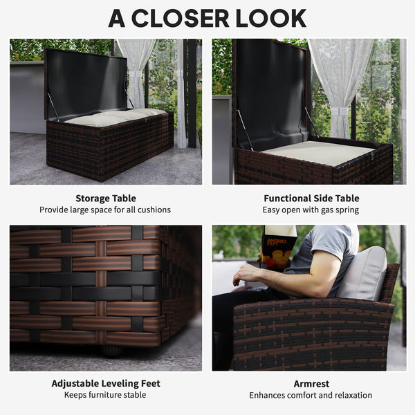 6 Pieces Wicker Patio Furniture Set with Cushions, 7-Seater Rattan Patio Sofa Set with Storage Coffee Table & Side Table, Sectional Outdoor Furniture Set, Cream White