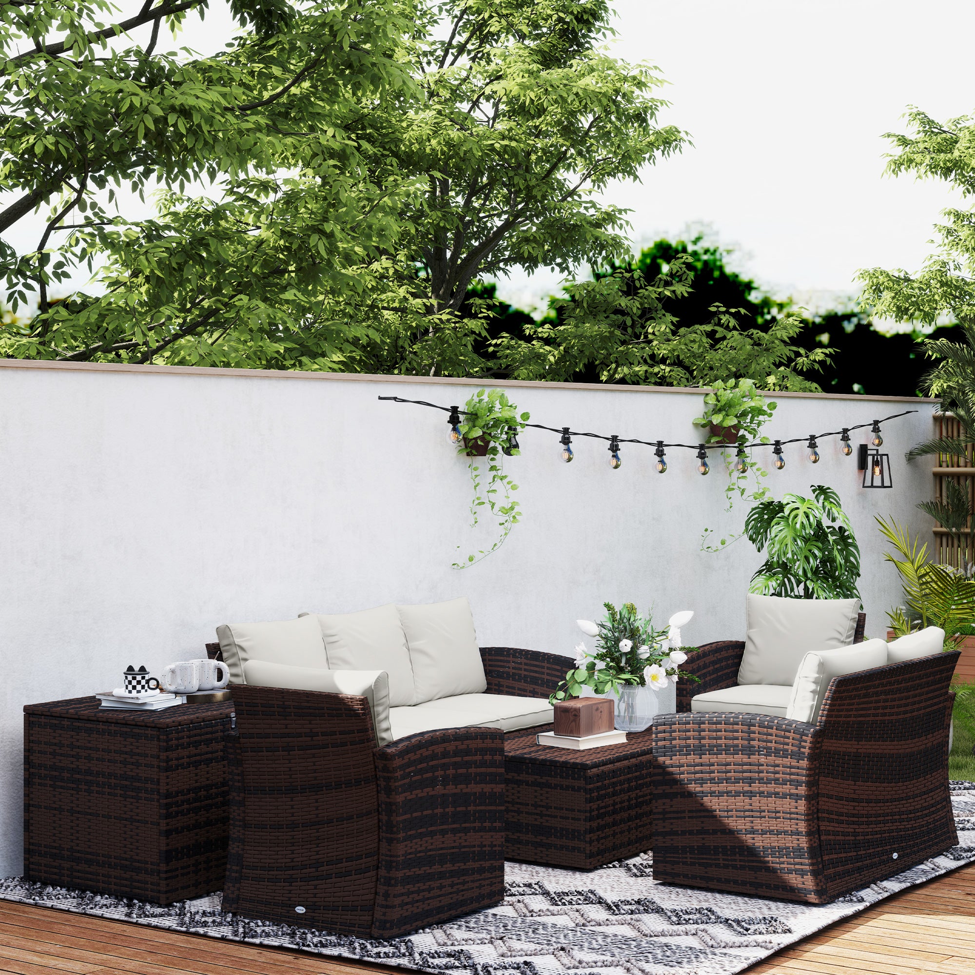 Outsunnny Pieces Wicker Patio Furniture Set with Cushions,