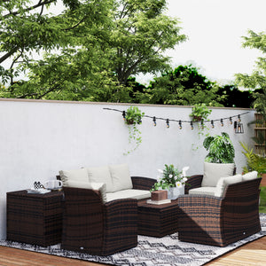 6 Pieces Wicker Patio Furniture Set with Cushions, 7-Seater Rattan Patio Sofa Set with Storage Coffee Table & Side Table, Sectional Outdoor Furniture Set, Cream White