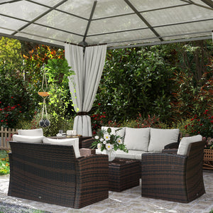 6 Pieces Wicker Patio Furniture Set with Cushions, 7-Seater Rattan Patio Sofa Set with Storage Coffee Table & Side Table, Sectional Outdoor Furniture Set, Cream White