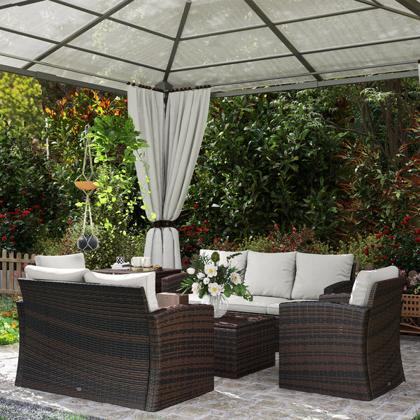 6 Pieces Wicker Patio Furniture Set with Cushions, 7-Seater Rattan Patio Sofa Set with Storage Coffee Table & Side Table, Sectional Outdoor Furniture Set, Cream White