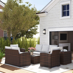 6 Pieces Wicker Patio Furniture Set with Cushions, 7-Seater Rattan Patio Sofa Set with Storage Coffee Table & Side Table, Sectional Outdoor Furniture Set, Cream White