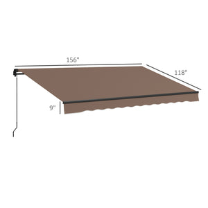 Outsunny 13' x 10' Retractable Awning, Patio Awning Sunshade Shelter with Manual Crank Handle, 280gsm UV Resistant Fabric and Aluminum Frame for Deck, Balcony, Yard, Coffee