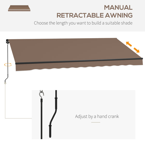 Outsunny 13' x 10' Retractable Awning, Patio Awning Sunshade Shelter with Manual Crank Handle, 280gsm UV Resistant Fabric and Aluminum Frame for Deck, Balcony, Yard, Coffee