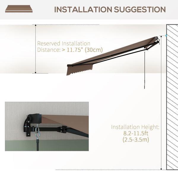 Outsunny 13' x 10' Retractable Awning, Patio Awning Sunshade Shelter with Manual Crank Handle, 280gsm UV Resistant Fabric and Aluminum Frame for Deck, Balcony, Yard, Coffee