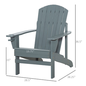 Outsunny Wooden Adirondack Chair, Outdoor Patio Lawn Chair with Cup Holder, Weather Resistant Lawn Furniture, Classic Lounge for Deck, Garden, Backyard, Fire Pit, Dark Gray