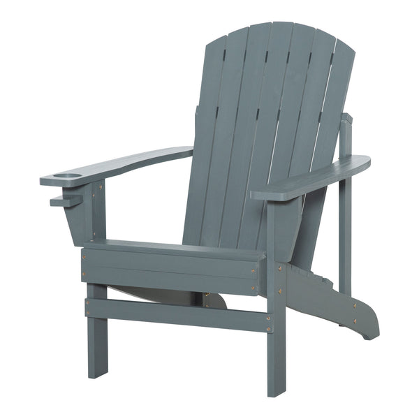 Outsunny Wooden Adirondack Chair, Outdoor Patio Lawn Chair with Cup Holder, Weather Resistant Lawn Furniture, Classic Lounge for Deck, Garden, Backyard, Fire Pit, Dark Gray