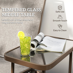 2 Person Outdoor Glider Bench, Patio Swing Glider Chair Loveseat with Breathable Mesh, Table, Steel Frame for Garden, Backyard, Porch, Light Mixed Brown