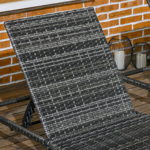 Rattan Sun Lounger Set of 2, 5-Level Adjustable Garden Lounger Recliner with Cushion and Headrest, Outdoor Reclining Sunbed, Steel Frame Garden Chair for Patio, Beach, Terrace, Dark Grey