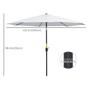 10' x 8' Round Market Umbrella, Patio Umbrella with Crank Handle and Tilt, Outdoor Parasol for Garden, Bench, Lawn, White
