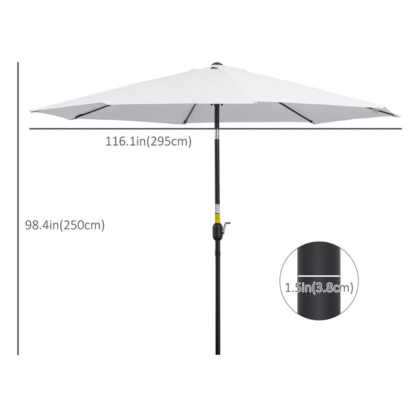 10' x 8' Round Market Umbrella, Patio Umbrella with Crank Handle and Tilt, Outdoor Parasol for Garden, Bench, Lawn, White
