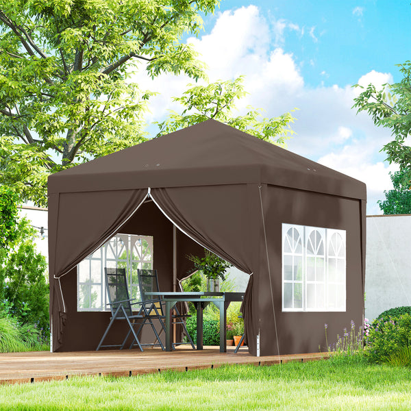 10'x10' Outdoor Pop Up Party Tent Gazebo Canopy with Carrying Bag (Coffee)