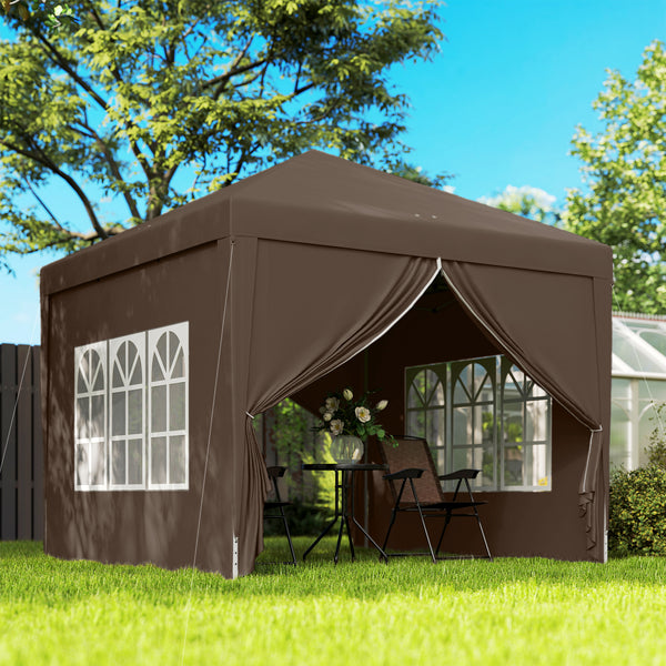 10'x10' Outdoor Pop Up Party Tent Gazebo Canopy with Carrying Bag (Coffee)