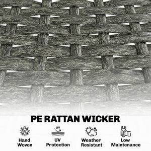 3 Piece Wicker Patio Furniture Set, Outdoor Bistro Set with 2 Armless Chairs, Steel Table, Rattan Outdoor Conversation Furniture for Porch Balcony, Grey