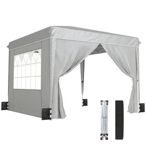10 x 10 ft Pop Up Canopy Tent with Sidewalls, UPF50+ Outdoor Portable Instant Canopy Shelter with Carry Bag, Sandbags, Adjustable Height for  Parties, Events, Camping, Light Gray