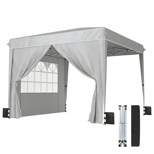 10 x 10 ft Pop Up Canopy Tent with Sidewalls, UPF50+ Outdoor Portable Instant Canopy Shelter with Carry Bag, Sandbags, Adjustable Height for  Parties, Events, Camping, Light Gray