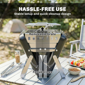 Portable BBQ Grill, Folding Charcoal Barbecue Grill with Handle and Foldable Legs for Camping Garden Outdoor Cooking, Black
