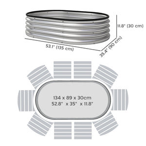 2Pcs Galvanized Raised Garden Bed, 4 x 3 x 1 ft Modular Metal Garden Beds with Rubber Strip Edging, Oval Outdoor Planter Box for Vegetables, Flowers, Herbs, Silver