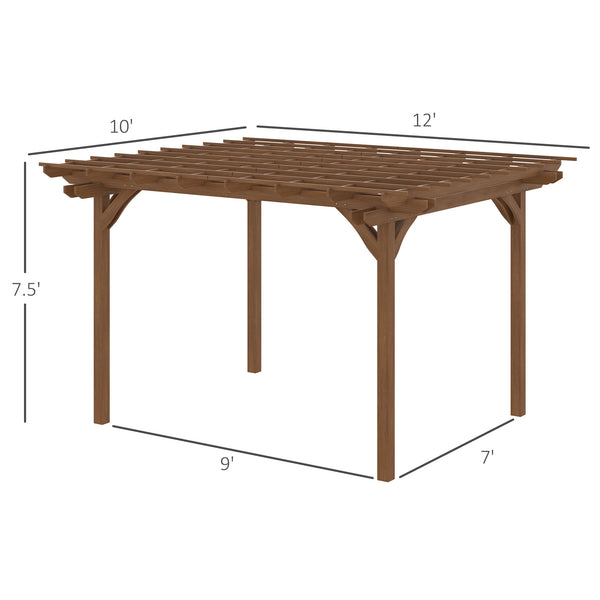 Outsunny 12' x 10' Outdoor Pergola, Wood Grape Gazebo for Climbing Plant Support, Garden, Patio, Backyard, Deck, Brown