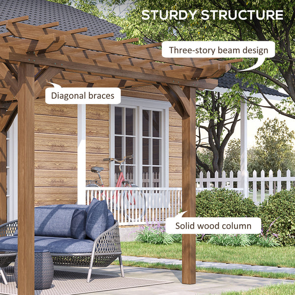 Outsunny 12' x 10' Outdoor Pergola, Wood Grape Gazebo for Climbing Plant Support, Garden, Patio, Backyard, Deck, Brown