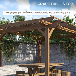 Outsunny 12' x 10' Outdoor Pergola, Wood Grape Gazebo for Climbing Plant Support, Garden, Patio, Backyard, Deck, Brown