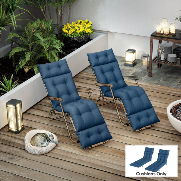 Sun Lounger Cushions Only, 190x56x10cm Garden Lounge Chair Cushions Set of 2, UPF20+ 220gsm Fabric, Thick Sunbed Replacement Pads with 6 Ties, Navy Blue