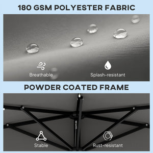 2.6 m Half Garden Parasol with Solar LED Lights, UPF50+ Semi Round Umbrella with 30° Tilt, Crank Handle, Metal Frame for Balcony, Dark Grey