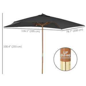 7' x 10' Wooden Patio Umbrella, Rectangular Garden Parasol, Market Table Umbrella with Top Vent, Dark Grey