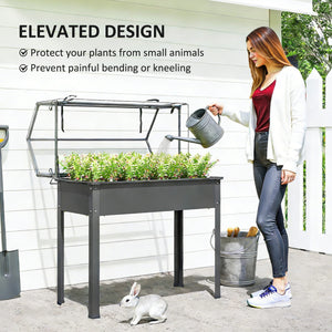 Raised Garden Bed with Greenhouse Cover, Elevated Planter Box with Legs and Drainage Hole for Vegetables Flowers Herbs, 39.4" x 18.9" x 48.8", Dark Gray