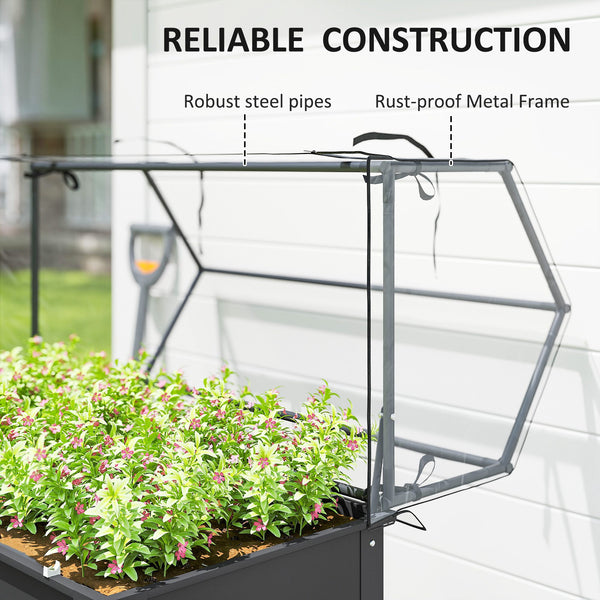 Raised Garden Bed with Greenhouse Cover, Elevated Planter Box with Legs and Drainage Hole for Vegetables Flowers Herbs, 39.4" x 18.9" x 48.8", Dark Gray