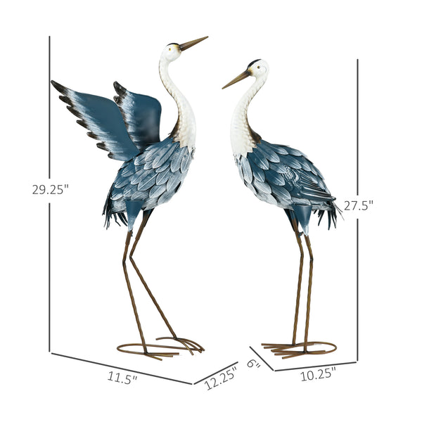 Outsunny Heron Garden Statues, 29" & 27.5" Standing Bird Sculptures, Metal Yard Art Decor for Lawn Patio Backyard Landscape Decoration, Set of 2