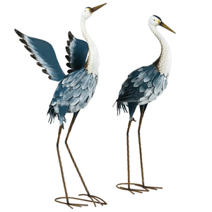 Outsunny Heron Garden Statues, 29" & 27.5" Standing Bird Sculptures, Metal Yard Art Decor for Lawn Patio Backyard Landscape Decoration, Set of 2