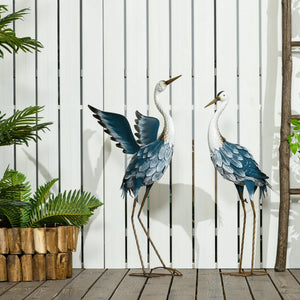 Outsunny Heron Garden Statues, 29" & 27.5" Standing Bird Sculptures, Metal Yard Art Decor for Lawn Patio Backyard Landscape Decoration, Set of 2