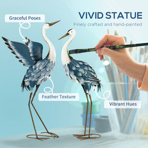 Outsunny Heron Garden Statues, 29" & 27.5" Standing Bird Sculptures, Metal Yard Art Decor for Lawn Patio Backyard Landscape Decoration, Set of 2