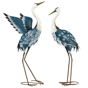 Outsunny Heron Garden Statues, 29" & 27.5" Standing Bird Sculptures, Metal Yard Art Decor for Lawn Patio Backyard Landscape Decoration, Set of 2