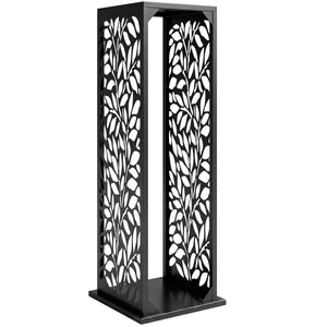 15 Inch Firewood Rack Outdoor Indoor with Cutout Design, Heavy Duty Galvanized Steel Firewood Holder, Log Holder with 4 Hooks, Adjustable Pads, Wood Storage for Fireplace, Firepit, Black