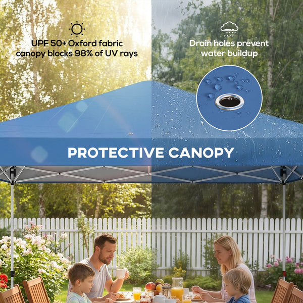 9.8' x 9.8' Pop Up Canopy, Waterproof Canopy Tent for Parties, Garden, BBQs, Easy Setup Instant Shelter and Garden Gazebo with Carrying Bag, Stakes and Ropes, Blue