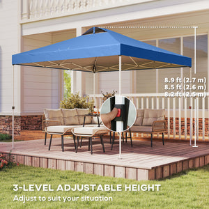 9.8' x 9.8' Pop Up Canopy, Waterproof Canopy Tent for Parties, Garden, BBQs, Easy Setup Instant Shelter and Garden Gazebo with Carrying Bag, Stakes and Ropes, Blue