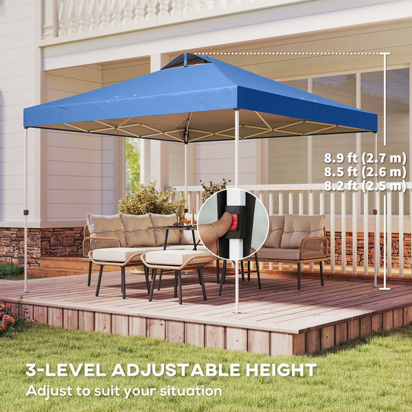 9.8' x 9.8' Pop Up Canopy, Waterproof Canopy Tent for Parties, Garden, BBQs, Easy Setup Instant Shelter and Garden Gazebo with Carrying Bag, Stakes and Ropes, Blue