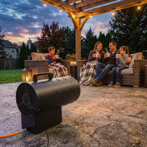 15 kW/51000 BTU Industrial Propane Space Heater, Portable Forced Air Gas Fan Outdoor Patio Heater with Piezo Ignition, Overheat Protection, IPX4, Hot Air Blower for Workshop, Garage, Black