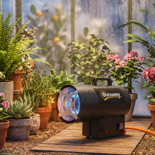 15 kW/51000 BTU Industrial Propane Space Heater, Portable Forced Air Gas Fan Outdoor Patio Heater with Piezo Ignition, Overheat Protection, IPX4, Hot Air Blower for Workshop, Garage, Black