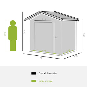 Outsunny 7' x 4' Outdoor Storage Shed, Garden Tool Metal Shed with Foundation Kit, Double Lockable Door, Air Vents and Sloping Roof, for Backyard, Patio, Lawn, Gray