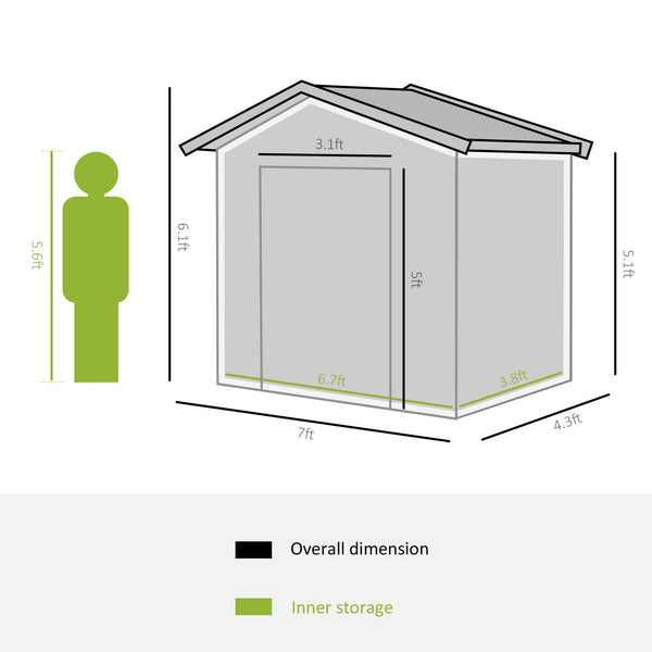 Outsunny 7' x 4' Outdoor Storage Shed, Garden Tool Metal Shed with Foundation Kit, Double Lockable Door, Air Vents and Sloping Roof, for Backyard, Patio, Lawn, Gray