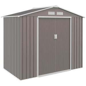 Outsunny 7' x 4' Outdoor Storage Shed, Garden Tool Metal Shed with Foundation Kit, Double Lockable Door, Air Vents and Sloping Roof, for Backyard, Patio, Lawn, Gray